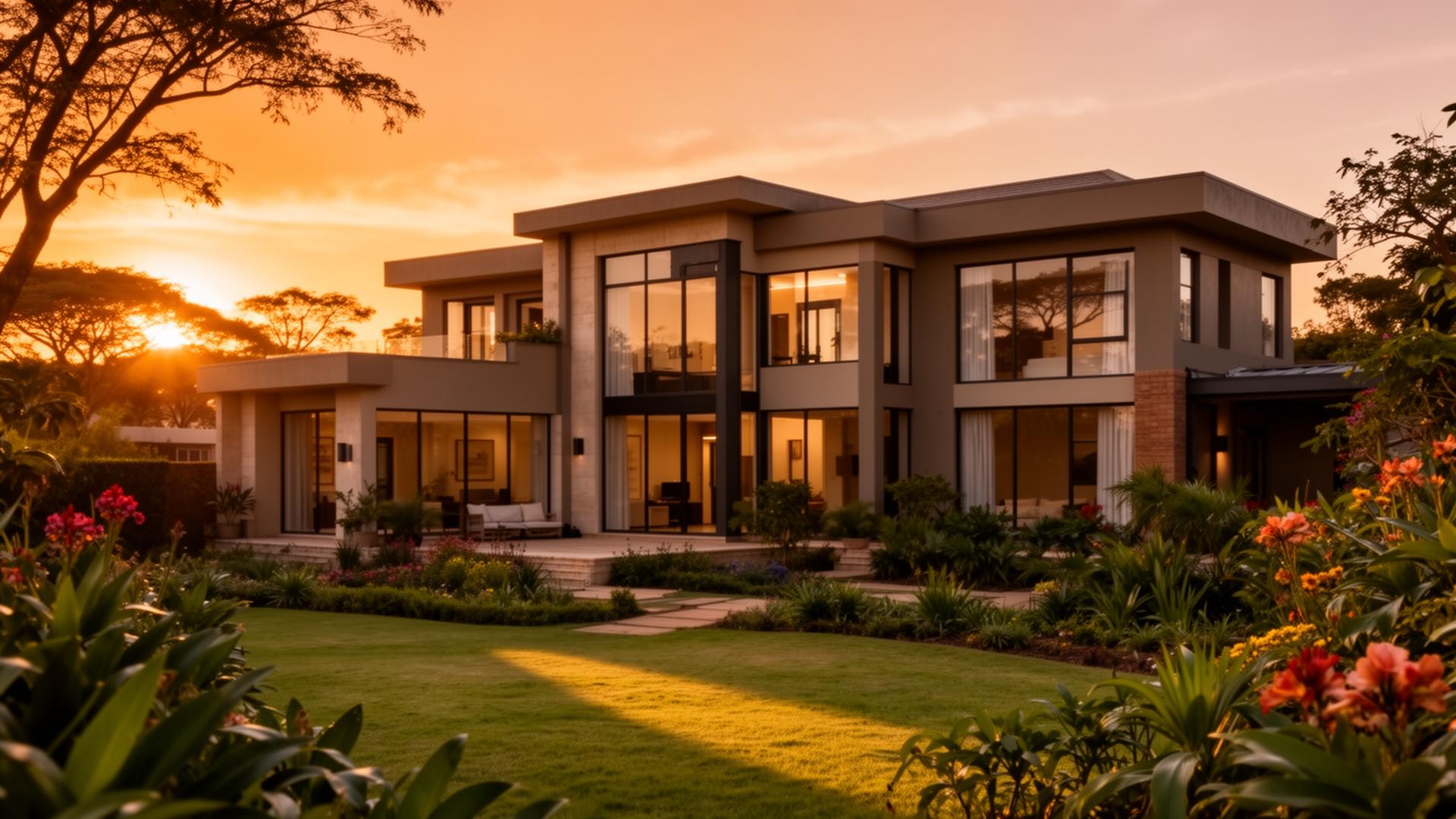 Modern Zimbabwean home at sunset